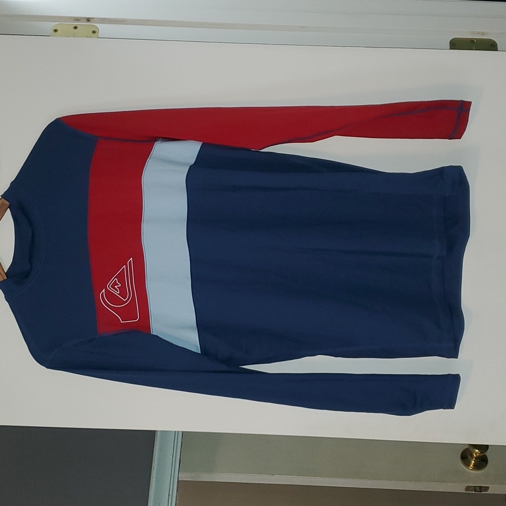 Quiksilver Men's Navy Red Light Blue Long Sleeve Rash Guard